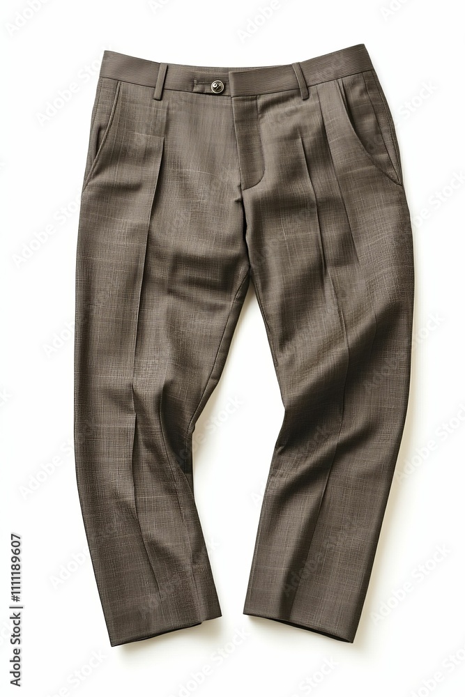 Brown patterned trousers, pleated, neatly folded. Brown patterned trousers, pleated, neatly folded.