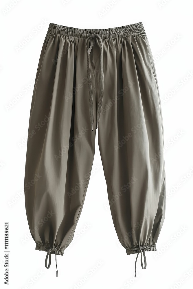 Obraz premium Olive green drawstring pants, gathered legs.