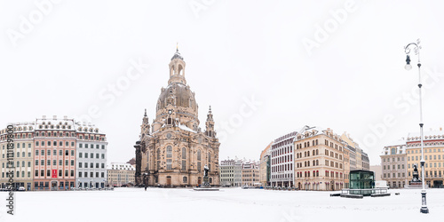 panorama of the Neumarkt with the church of our lady in Dresden with winter photo