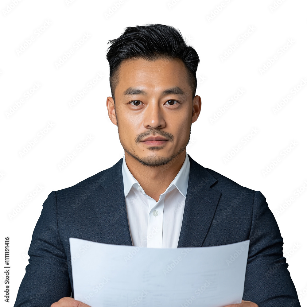 Professional man holding document on transparent background Professional man holding document on transparent background