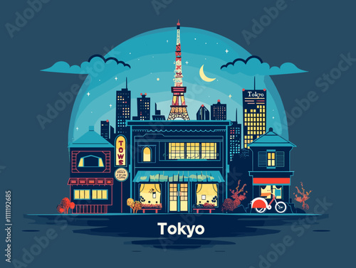 Tokyo City Beautiful Vector Illustration for Postcards, Web Sites and Your Design.