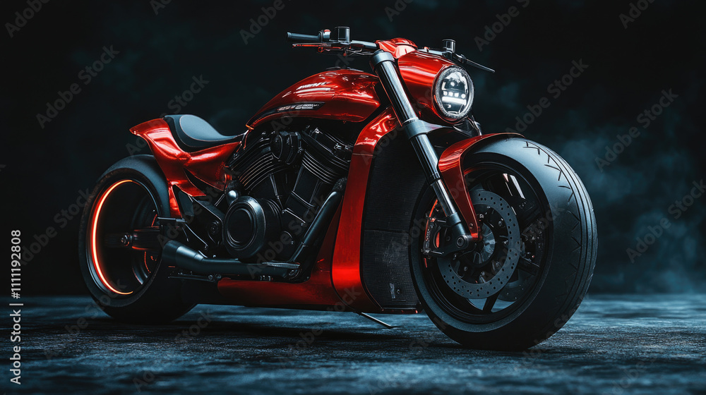 Red Motorcycle in Dark Room Red Motorcycle in Dark Room