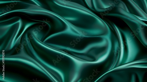 Silky shiny fabric texture in deep emerald green