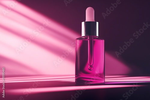 A photorealistic mockup of a pink dropper bottle for showcasing skincare or cosmetic product lines photo