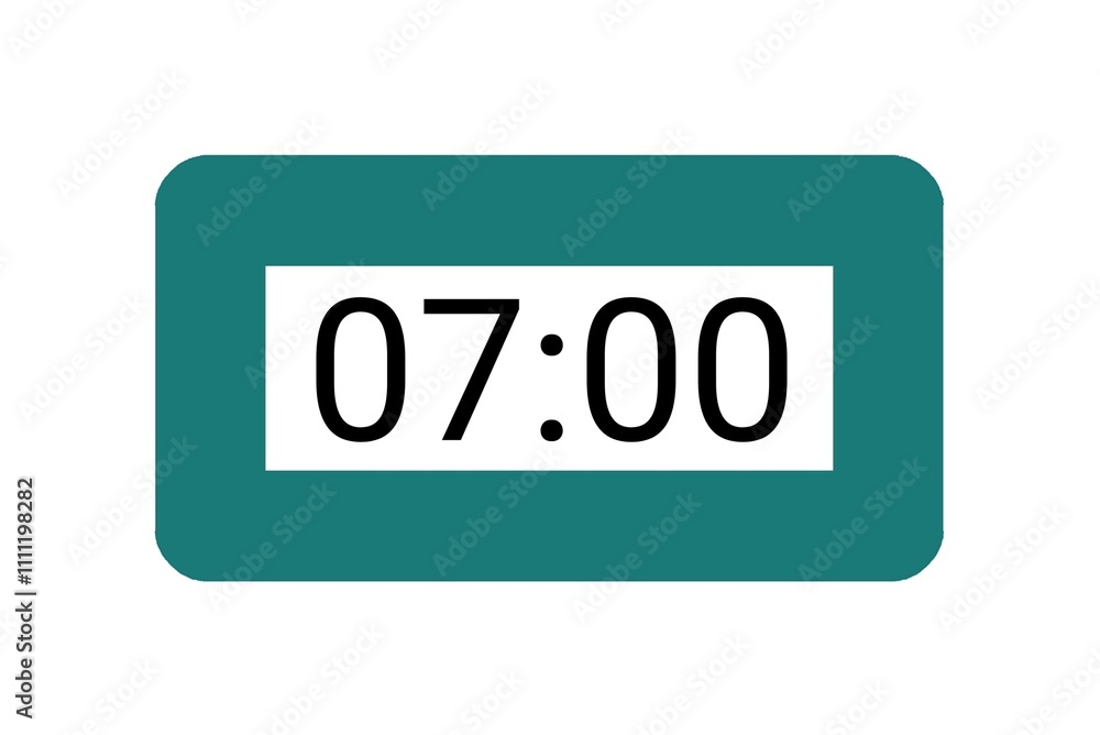 Minimalistic Digital Clock Display Showing 7:00 AM in Modern Green Frame Design. Illustration Minimalistic Digital Clock Display Showing 7:00 AM in Modern Green Frame Design. Illustration