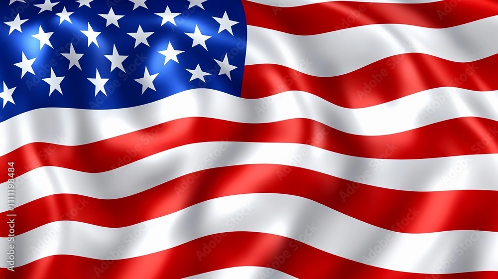 Obraz premium American flag waving in the wind with vibrant colors and bright stars during the day