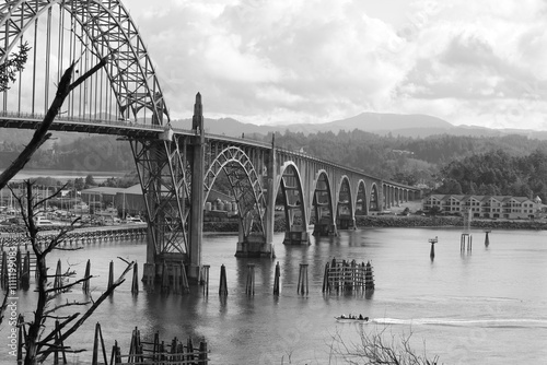 Bridge across the Bay in black and white photo