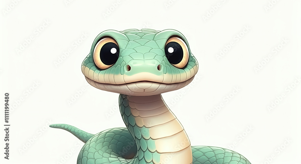 Obraz premium Cute cartoon snake with big eyes and scales, in a playful kids' style illustration