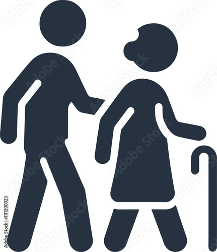 Icon of Elderly People Walking - Senior Citizens in Motion, Active Lifestyle Symbol

