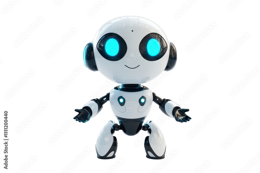 A cute, futuristic robot with glowing blue eyes and a friendly expression, designed for interaction. A cute, futuristic robot with glowing blue eyes and a friendly expression, designed for interaction.