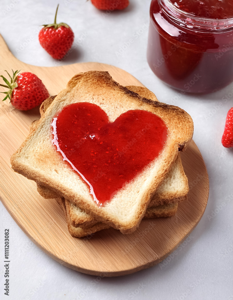 Strawberry jam forms a heart pattern on toast Strawberry jam forms a heart pattern on toast