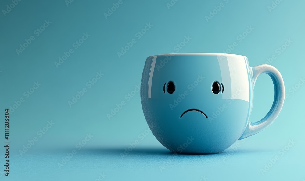 Sad, crying cup with sad smiley face isolated on solid background Sad, crying cup with sad smiley face isolated on solid background
