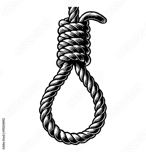 rope noose engraving black and white outline