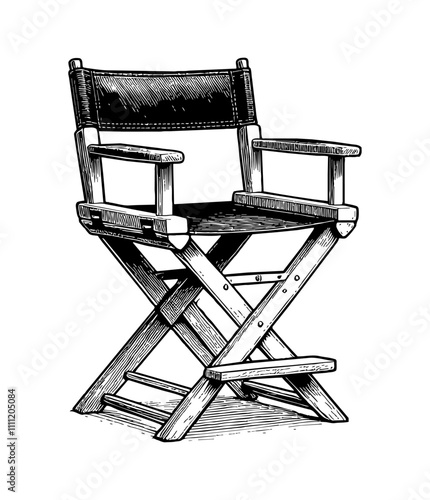 director chair engraving black and white outline