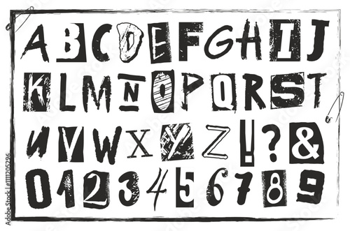 Unique alphabet design in black and white format