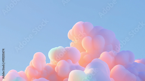Pink and gradient colored clouds are floating in blue sky