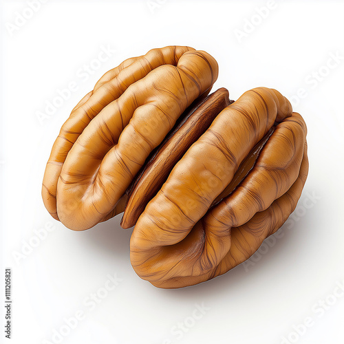 Pecan nut isolated on white background showing its texture