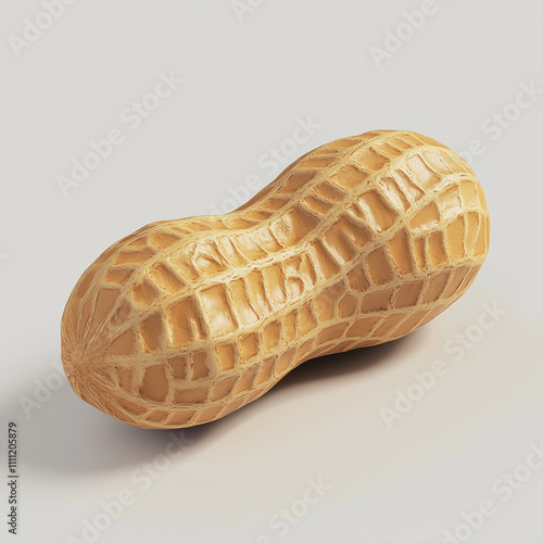 Single peanut in shell resting on white background