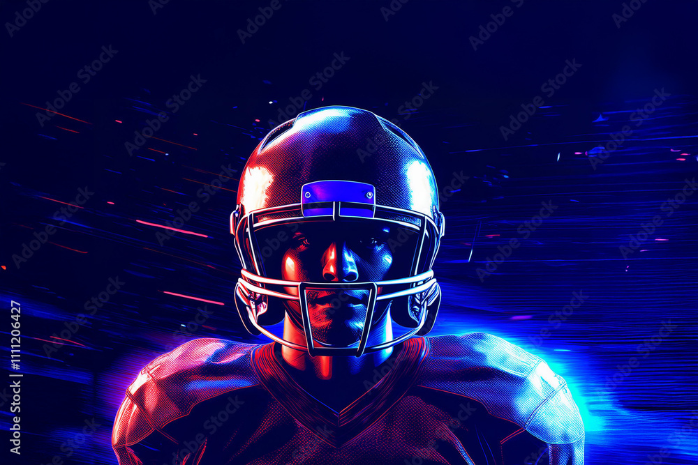 American football player. Template for sports ads with copy space. Pixels design American football player. Template for sports ads with copy space. Pixels design