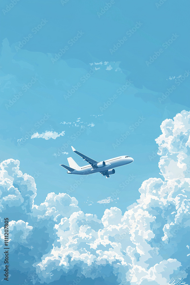 Obraz premium White passenger airplane flying above beautiful clouds