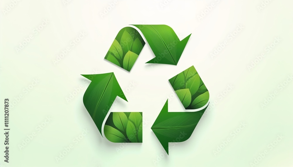 Green recycle symbol with leaf texture on a light background Green recycle symbol with leaf texture on a light background