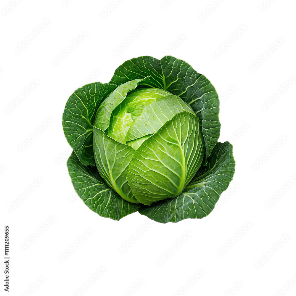 Fresh Green Cabbage with Detailed Leaves on Transparent Background Fresh Green Cabbage with Detailed Leaves on Transparent Background
