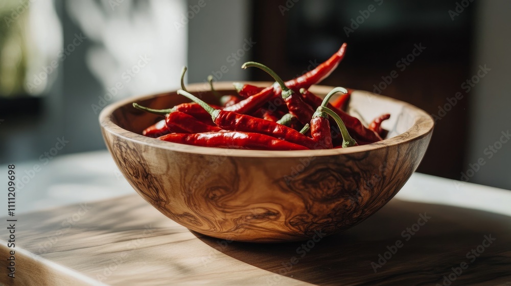 Vibrant red chili peppers neatly placed in a rustic wooden bowl.
Vibrant red chili peppers neatly placed in a rustic wooden bowl.