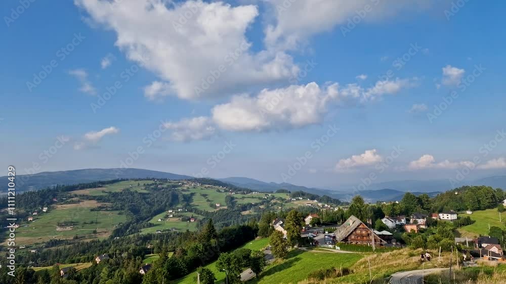 time lapse. tourists climb the mountain Ochodzita in village Koniakow, Poland time lapse. tourists climb the mountain Ochodzita in village Koniakow, Poland