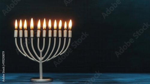 Artistic menorah with modern design, candles burning brightly in a serene setting