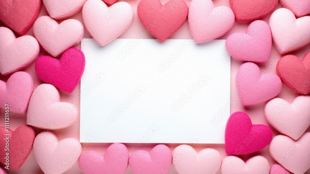 Hearts surrounding a white card with a pink border, frame , space for text Hearts surrounding a white card with a pink border, frame , space for text