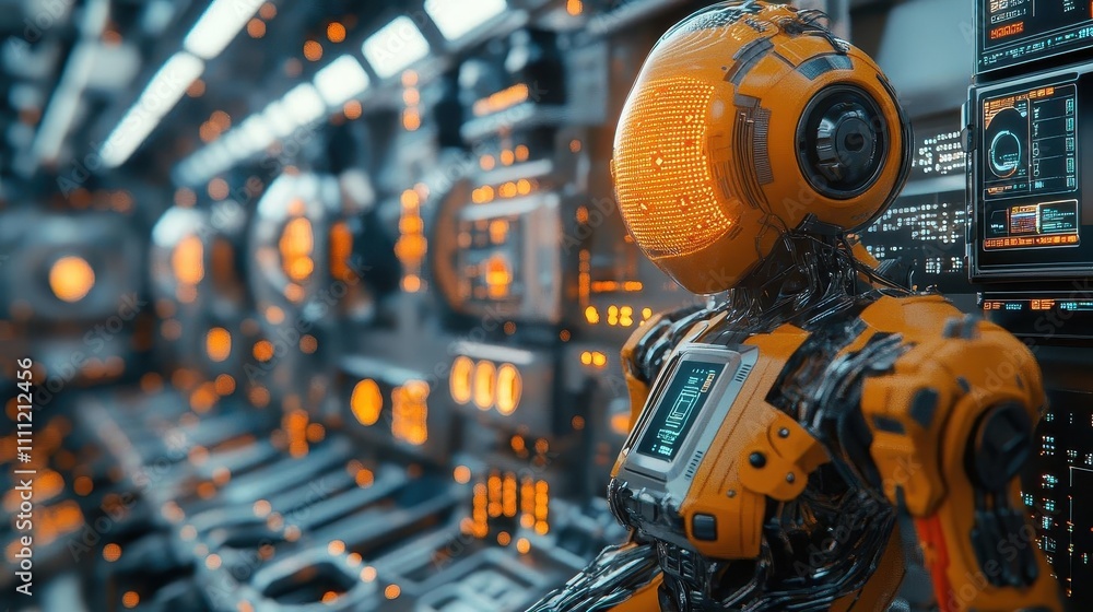 A robotic assembly line glowing with futuristic interfaces, warm cinematic tones, and soft natural shadows A robotic assembly line glowing with futuristic interfaces, warm cinematic tones, and soft natural shadows