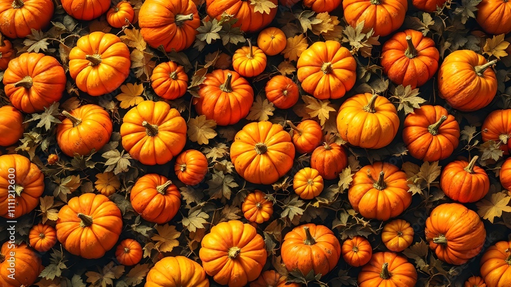A vibrant display of orange pumpkins and autumn leaves, perfect for the fall season A vibrant display of orange pumpkins and autumn leaves, perfect for the fall season