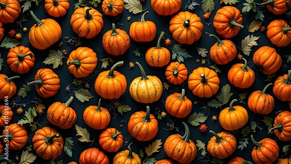 A vibrant display of orange pumpkins and autumn leaves, perfect for the fall season A vibrant display of orange pumpkins and autumn leaves, perfect for the fall season