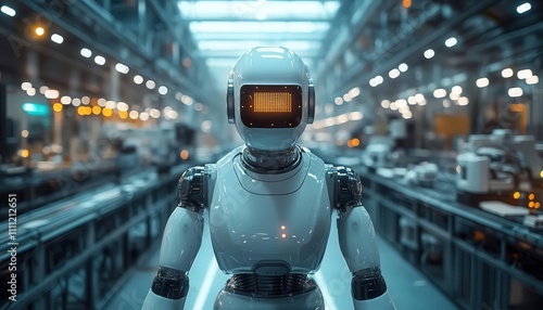 Wallpaper Mural A robotic process automation RPA interface glowing in a modern factory, warm cinematic tones Torontodigital.ca