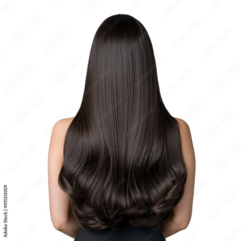 Long Dark Hair with Glossy Waves on Transparent Background Long Dark Hair with Glossy Waves on Transparent Background
