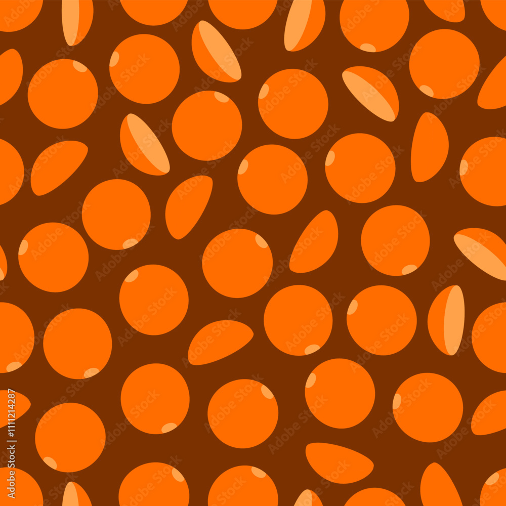 Red lentils seamless pattern. Orange wallpaper with seeds. legumes wallpaper on brown background. Vector graphic. Red lentils seamless pattern. Orange wallpaper with seeds. legumes wallpaper on brown background. Vector graphic.