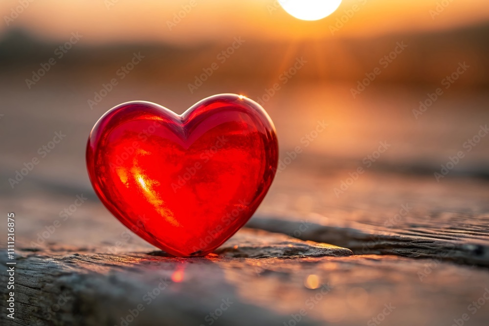 Fototapeta premium A Vibrant, Red, Glass, Heart Captures, Light, Beautifully Symbolizing, Love, Passion, and Warmth