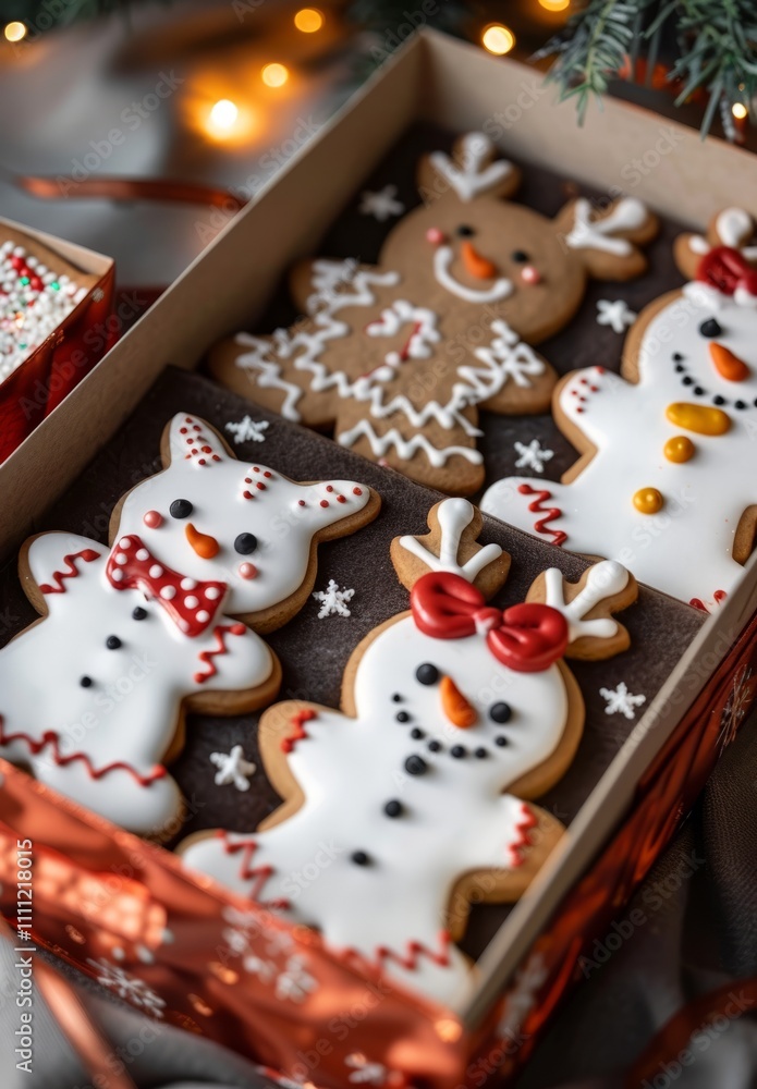Festive christmas gingerbread cookies in decorative boxes for holiday gifting or celebrations Festive christmas gingerbread cookies in decorative boxes for holiday gifting or celebrations