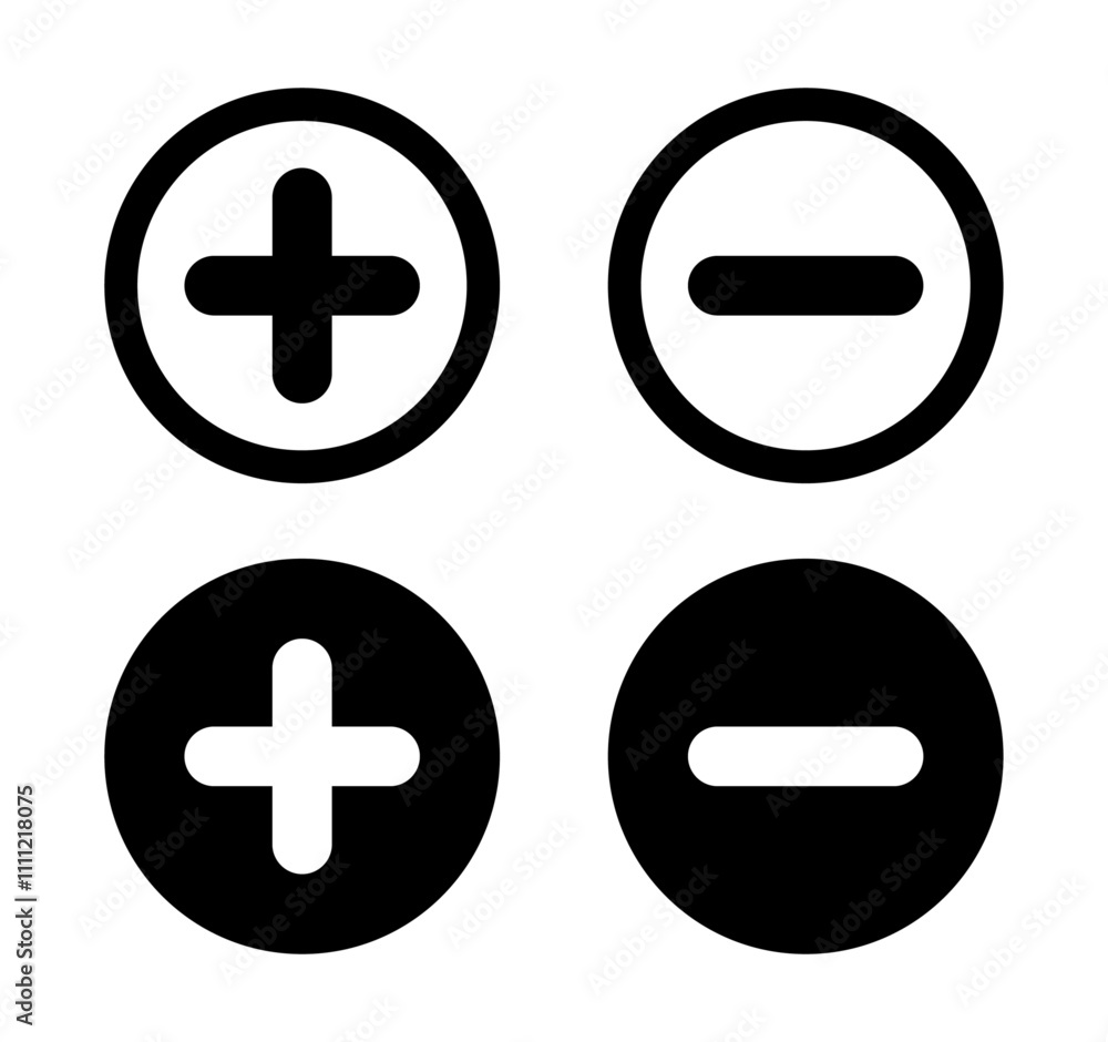 Plus, and minus icon in flat and outline style vector illustration on white background. Add and subtract icon for web and website. Plus, and minus icon in flat and outline style vector illustration on white background. Add and subtract icon for web and website.