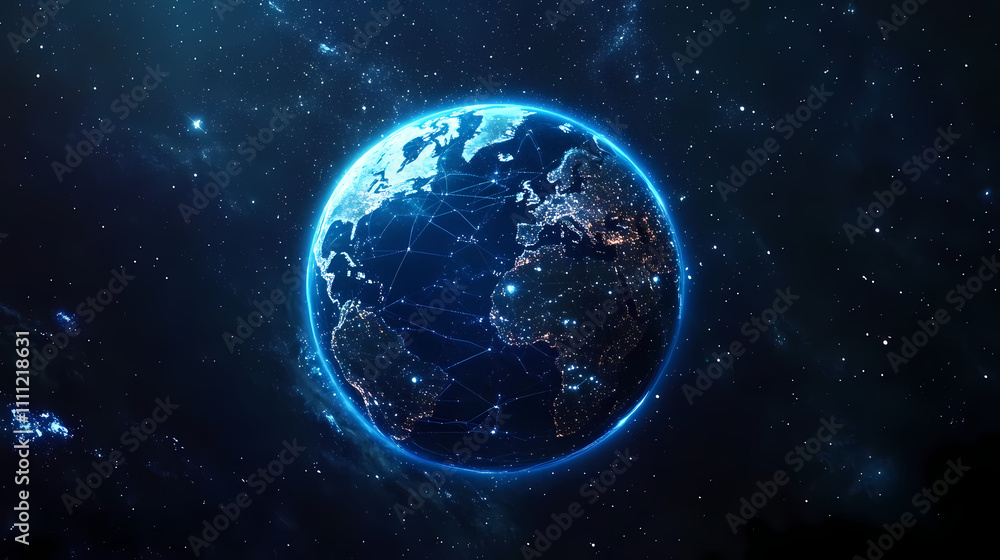 Earth in space. blue lines connect phoenix, usa with cities across the world. global travel or networking concept. Phoenix. Illustration Earth in space. blue lines connect phoenix, usa with cities across the world. global travel or networking concept. Phoenix. Illustration