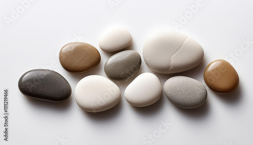 Small stones with smooth surfaces on a plain white background