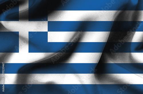 Greece flag made of cloth pattern. A conceptual map depicting dialogue with the international community. Basemap and background concept. Double exposure 3D image. photo