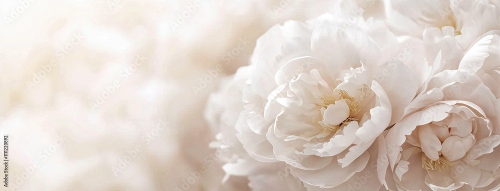 Elegant white peonies blooming softly, showcasing delicate petals and rich textures, ideal for wedding or romantic themes. Floral arrangement concept. Elegant white peonies blooming softly, showcasing delicate petals and rich textures, ideal for wedding or romantic themes. Floral arrangement concept.