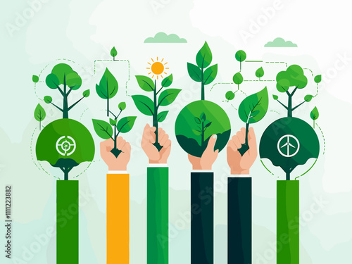 ESG, green energy, Environmental and sustainable development, Social, and Corporate Governance concept. Vector illustration with minimal flat line design.