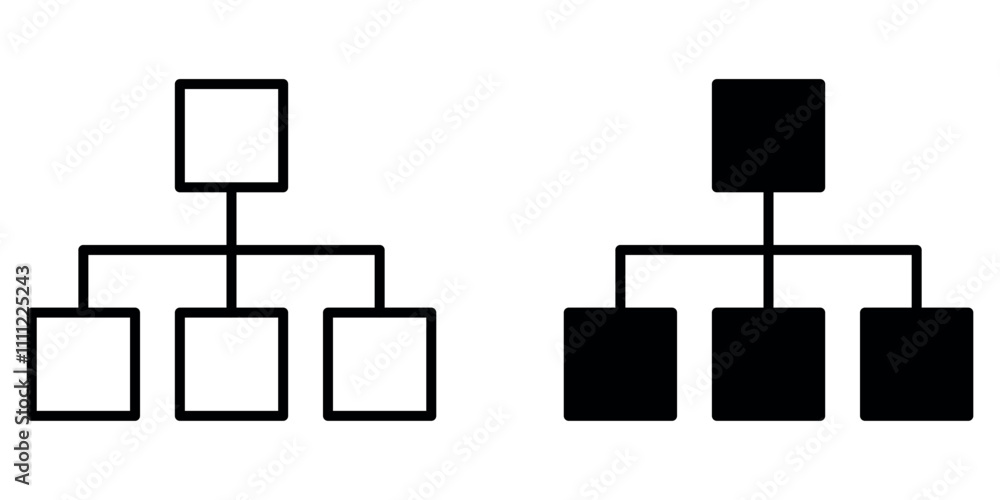 Hierarchy icon in outline and flat. pixel-perfect icon. Organization chart symbol. Hierarchy icon in outline and flat. pixel-perfect icon. Organization chart symbol.