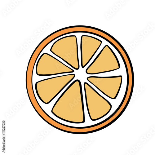 Illustration of orange slice in cartoon simple style on a white background. Sliced pieces of tangerine, orange, lime, grapefruit lemon.