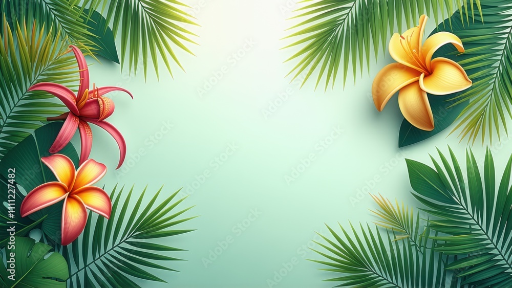 Tropical background with flowers and leaves Tropical background with flowers and leaves