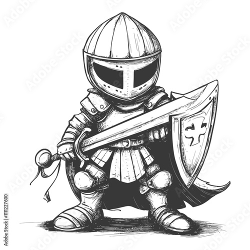 A Cartoon Knight Standing In Full Armor Holding A Sword And Shield