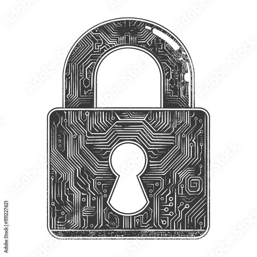 A Circuit Board Shaped Padlock With A Keyhole