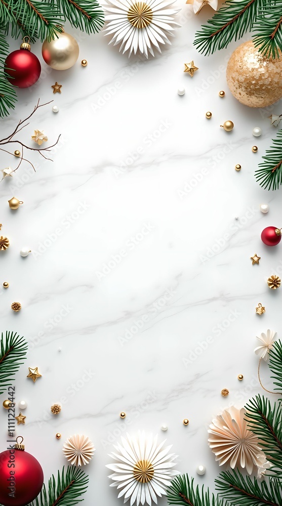 New Year banner, New Year accessories on white marble background. Copy space, place for text. New Year banner, New Year accessories on white marble background. Copy space, place for text.
